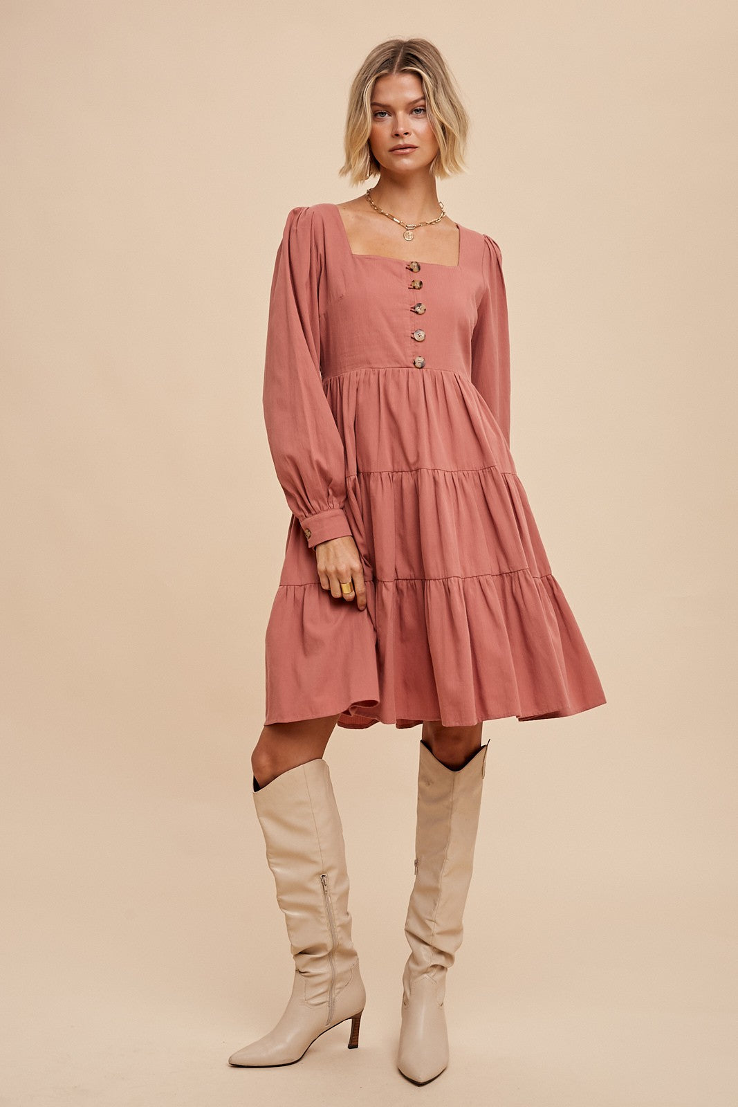 Tiered Square Neck Mini Dress