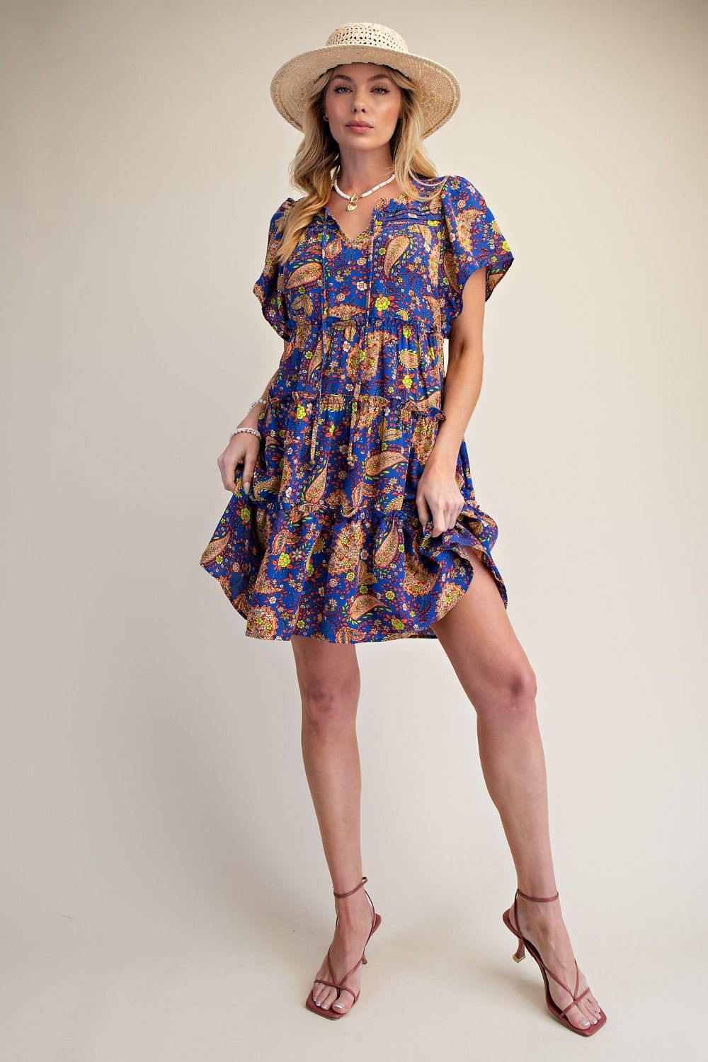 589 Paisley Breeze Tiered Dress Easel SM-L
