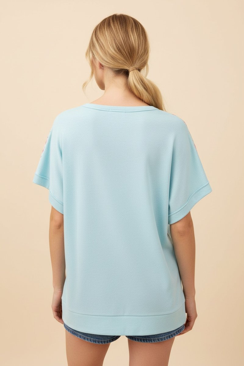 283 Color Bloom Color Block V-Neck Top Heimish