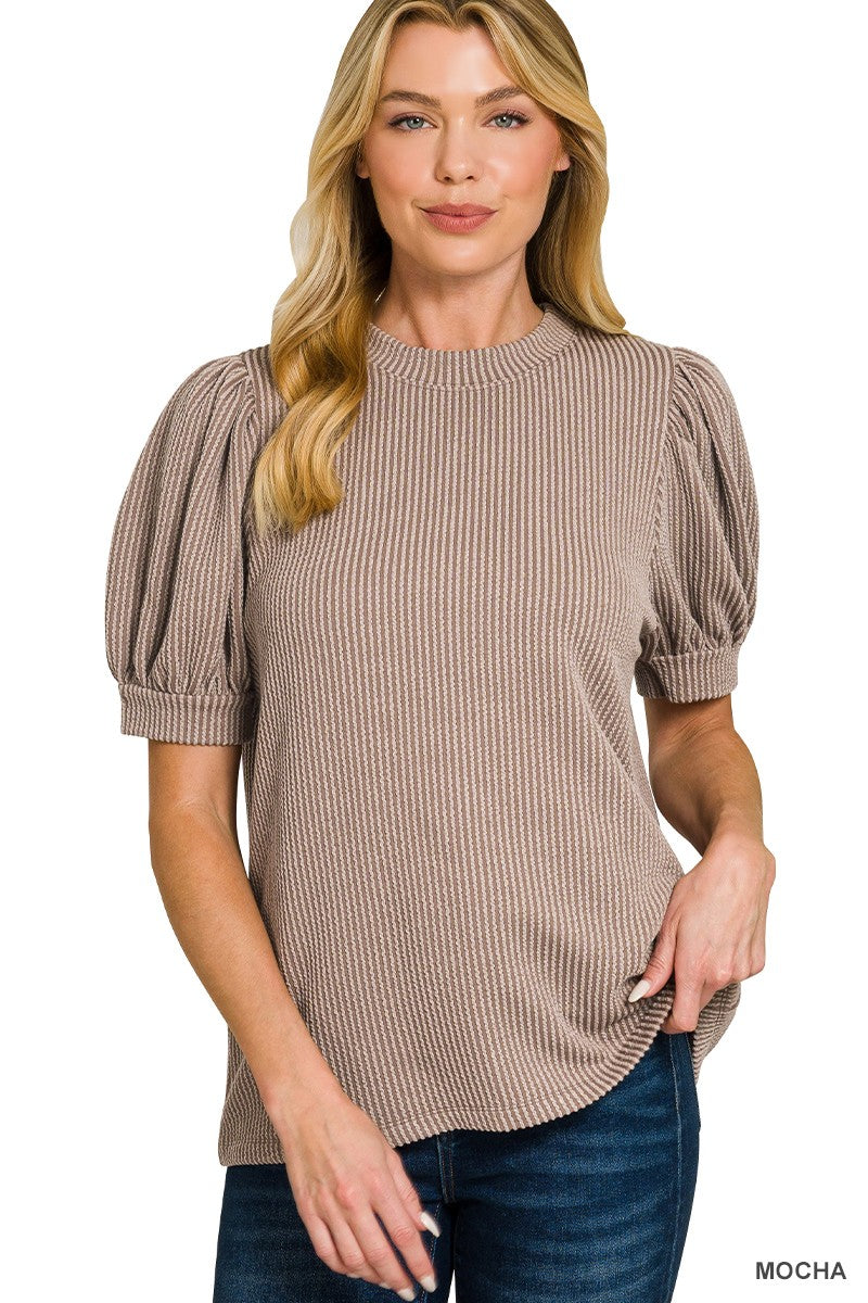 9774 Cloudline Ribbed Puff Sleeve Top Zenana SM-L