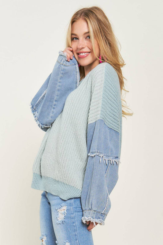 192 Denim Edge Colorblock Sweater