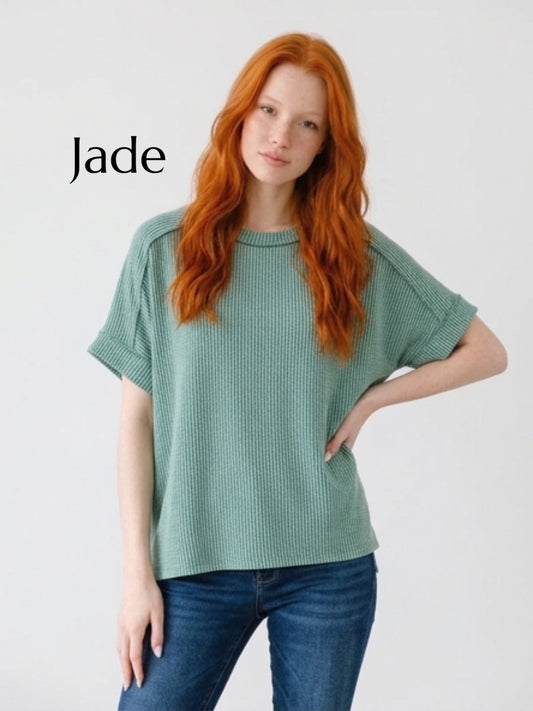 967 Raised Rib Cuff Sleeve Raw Edge Top