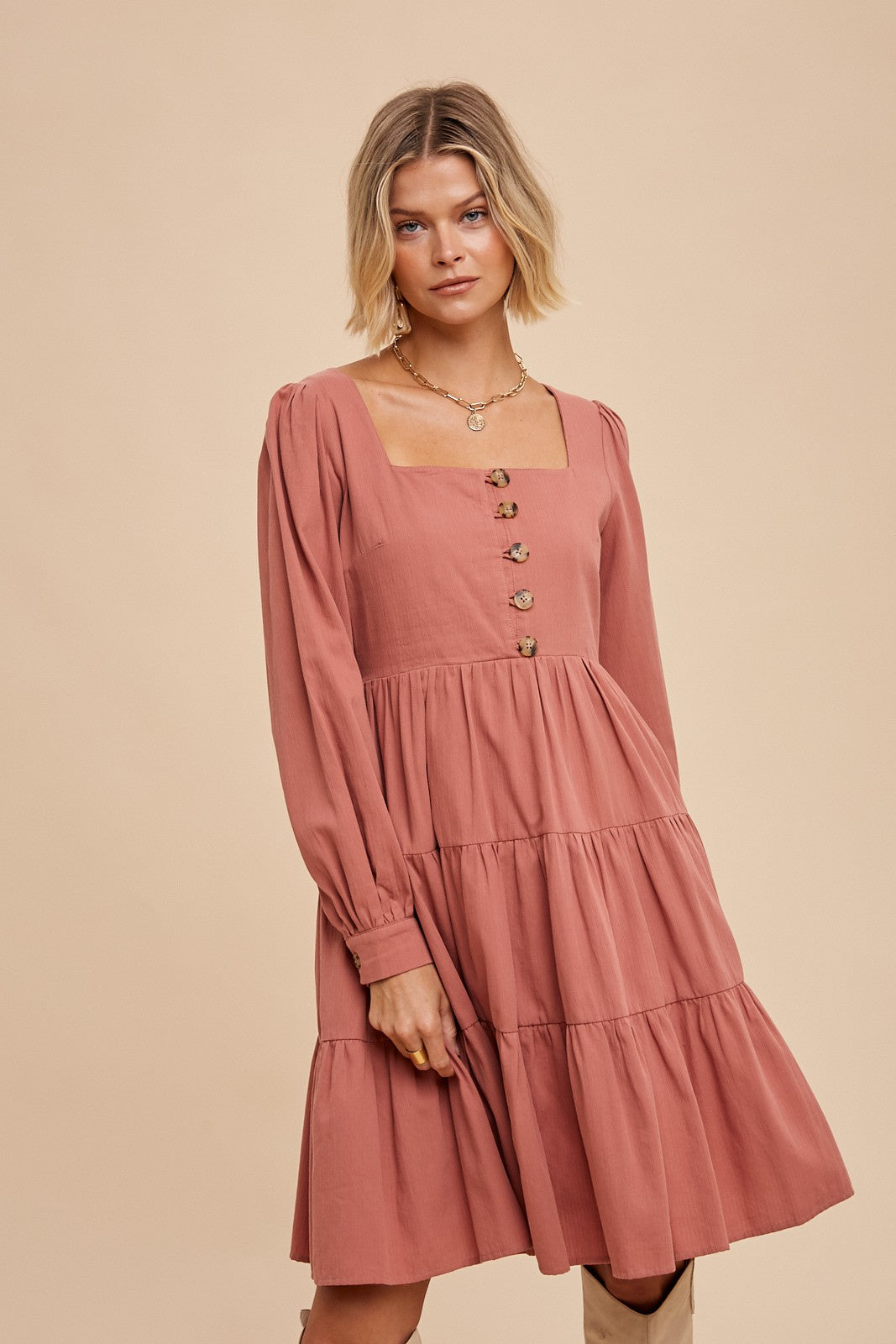 Tiered Square Neck Mini Dress