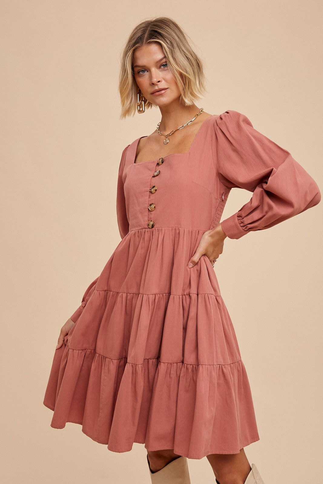 Tiered Square Neck Mini Dress