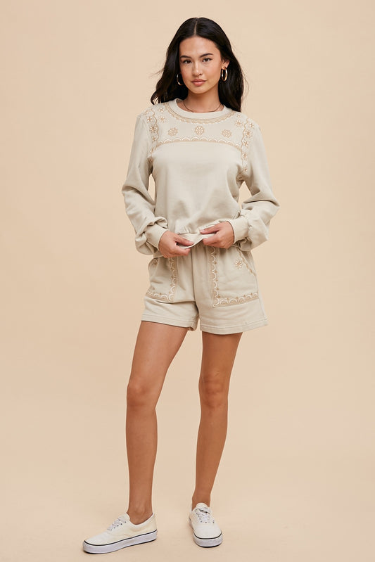 Embroidered Sweatshirt And Shorts Set