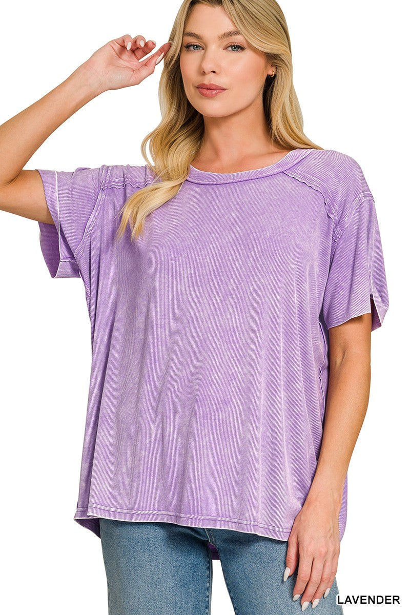 968 Coastal Ease Washed Ribbed Boat Neck Top Zenana S-XL