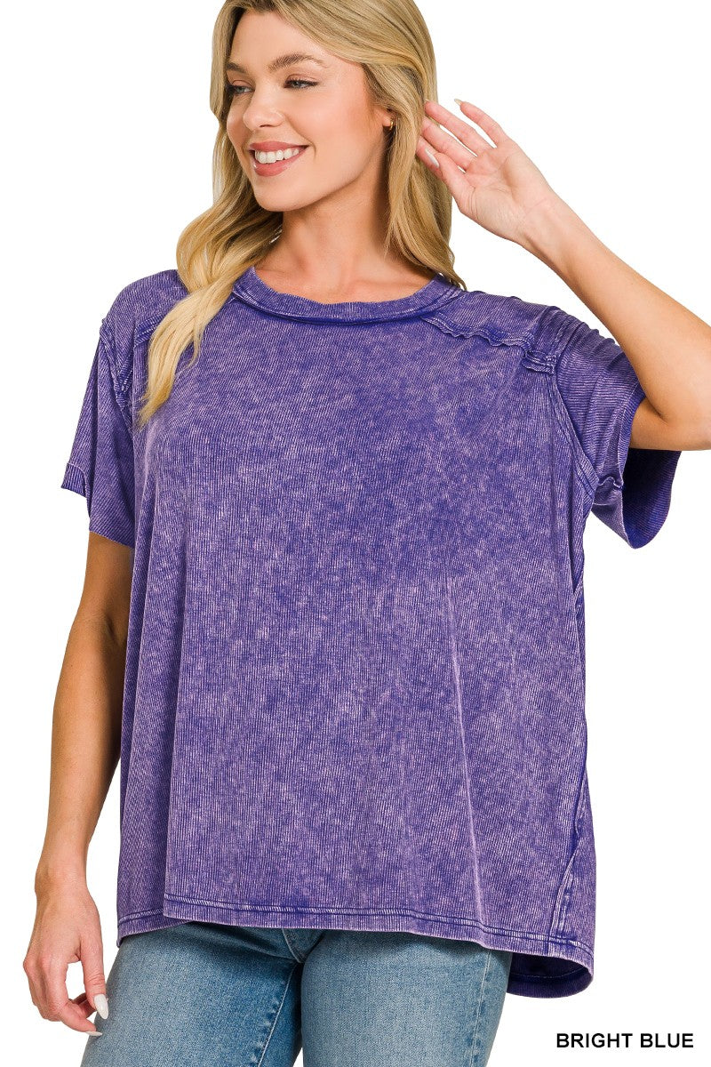 968 Coastal Ease Washed Ribbed Boat Neck Top Zenana S-XL
