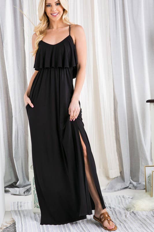 973 Ruffle Breeze Crisscross Maxi Dress