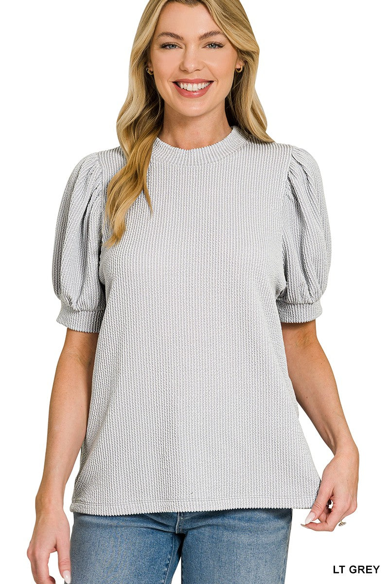 9774 Cloudline Ribbed Puff Sleeve Top Zenana SM-L