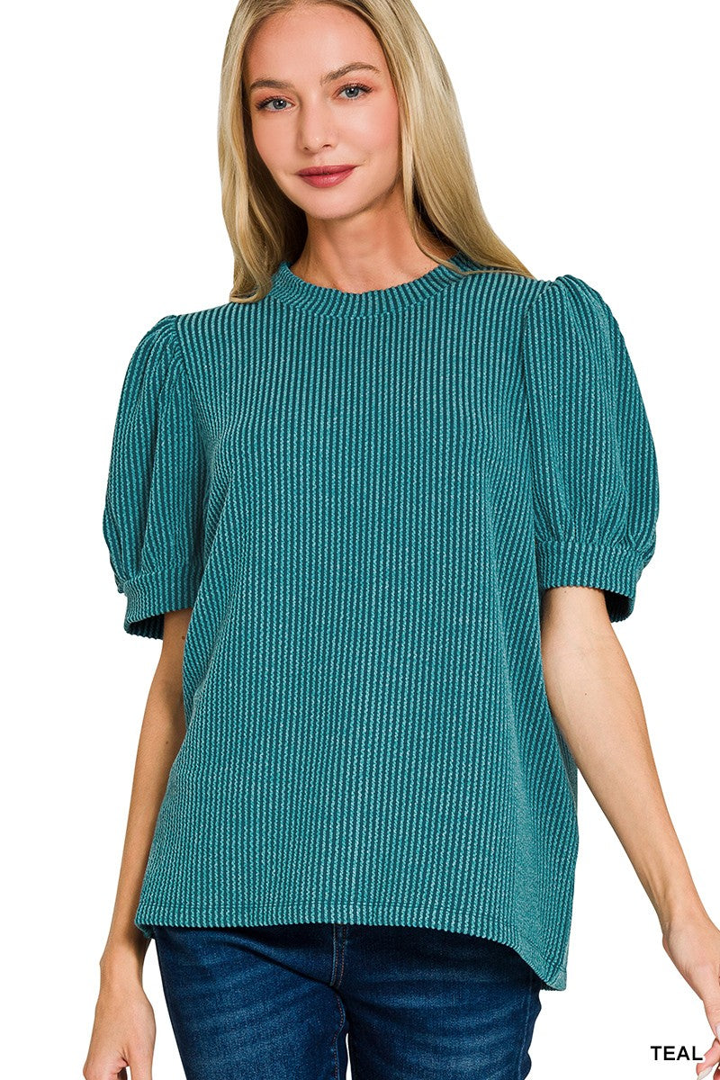 9774 Cloudline Ribbed Puff Sleeve Top Zenana SM-L