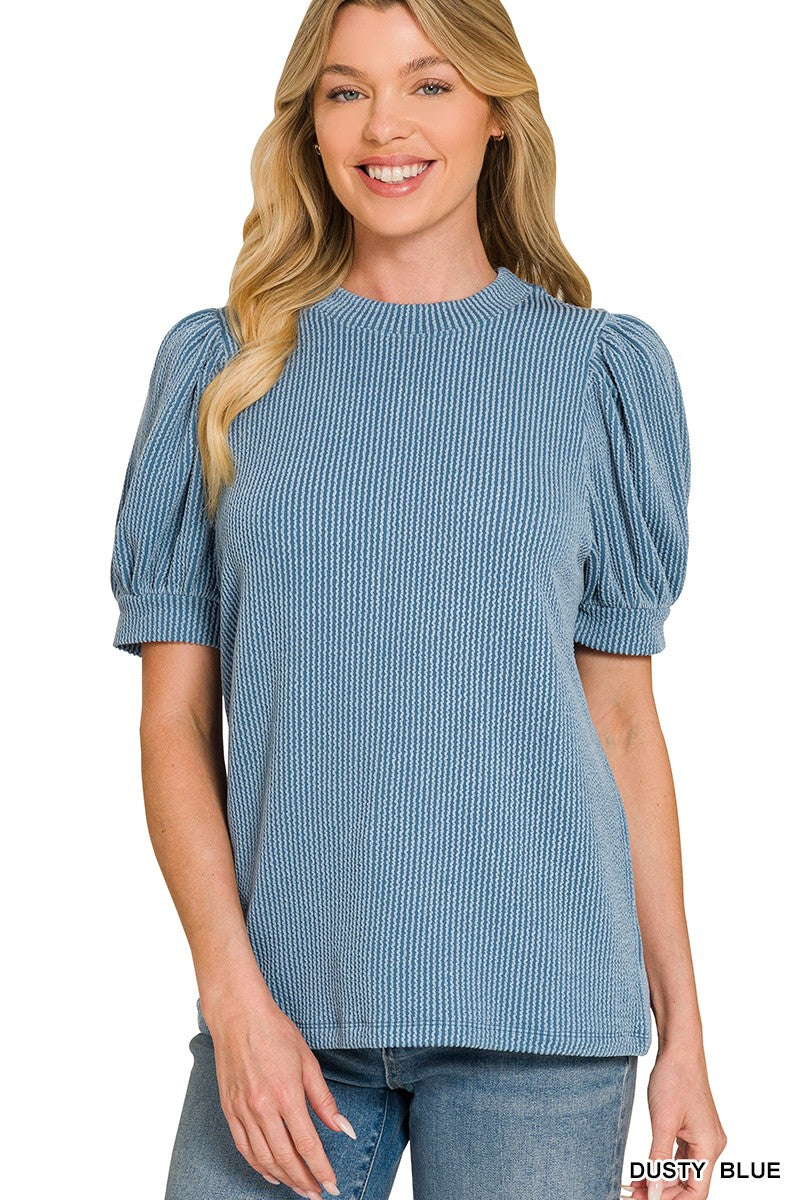 9774 Cloudline Ribbed Puff Sleeve Top Zenana SM-L