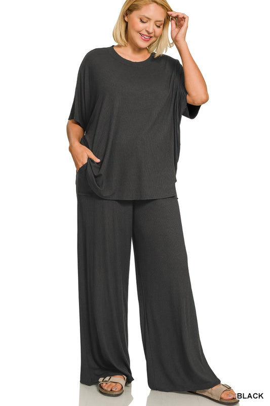 998 Weekend Vibe Ribbed Lounge Set PLUS Zenana SM-3X