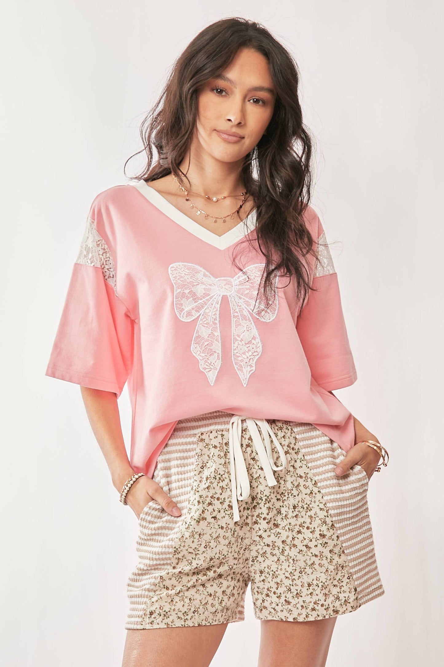 441 Sweet Promise Lace Ribbon V-Neck Top Davi Dani