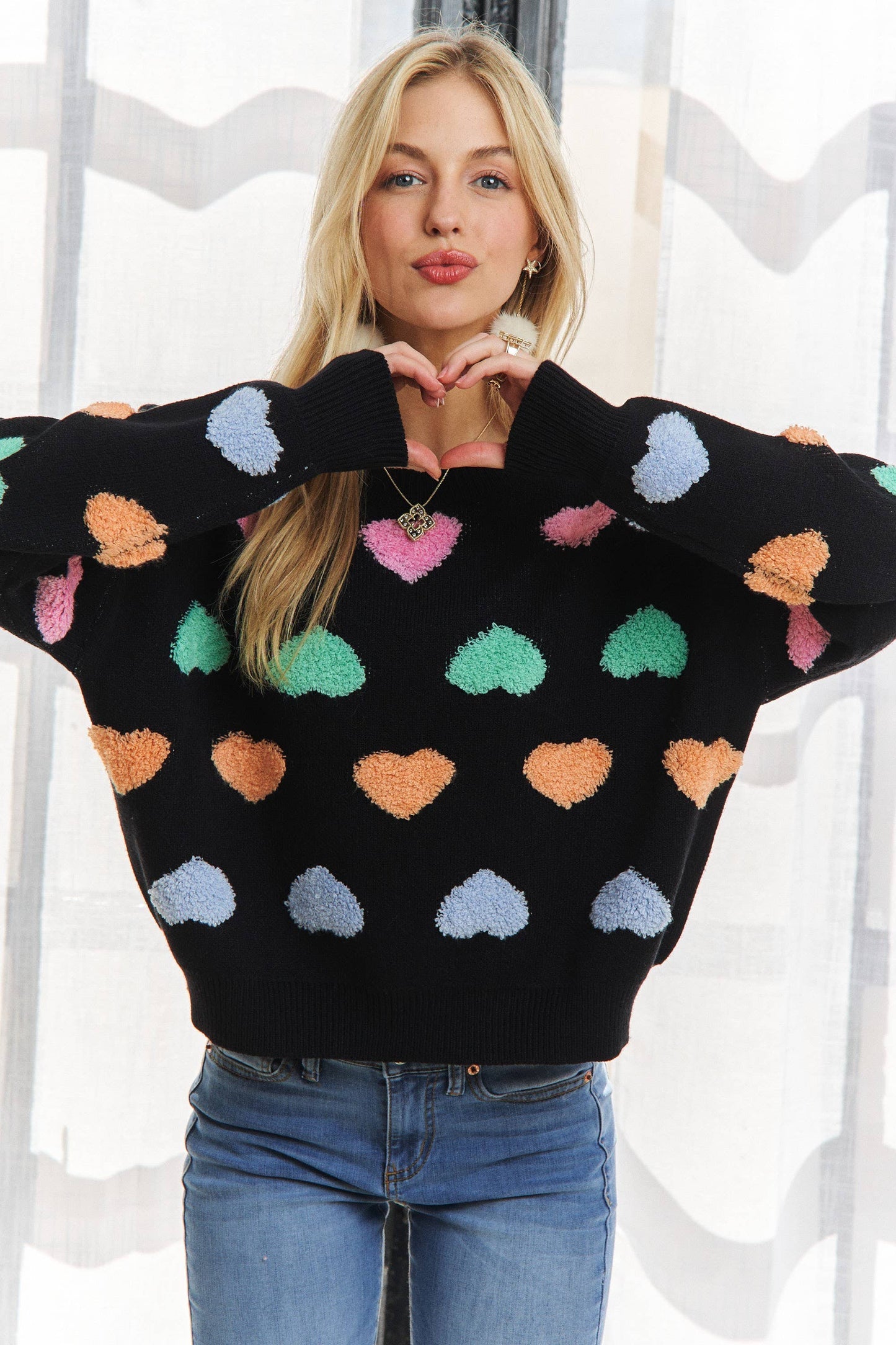 371 Sweetheart Fuzzy Knit Sweater