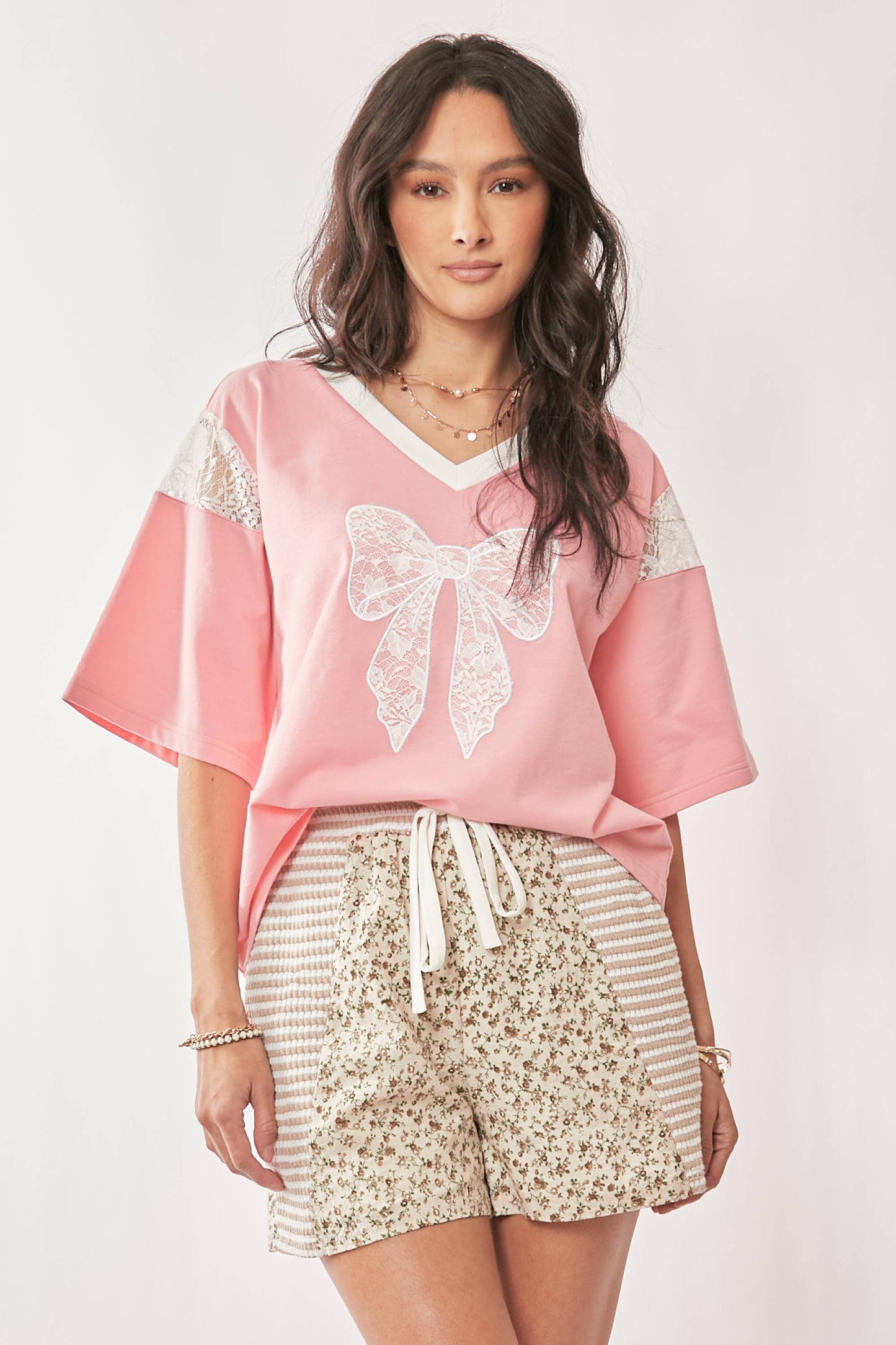 441 Sweet Promise Lace Ribbon V-Neck Top Davi Dani