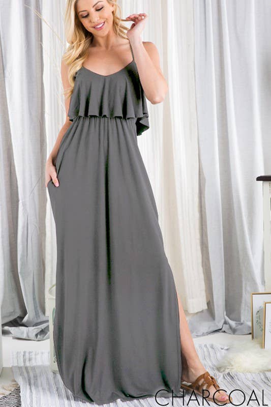973 Ruffle Breeze Crisscross Maxi Dress