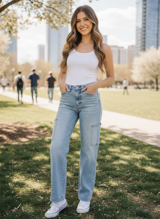 Carsey Judy Blue Full Size High Waist Straight Cargo Jeans