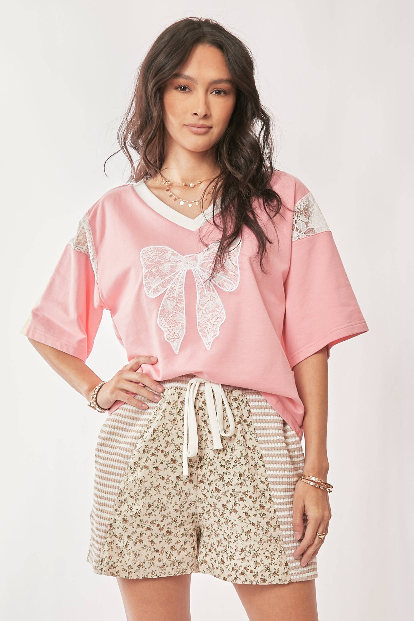 441 Sweet Promise Lace Ribbon V-Neck Top Davi Dani