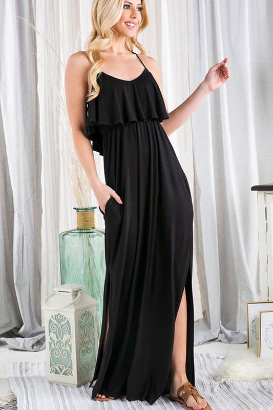 973 Ruffle Breeze Crisscross Maxi Dress