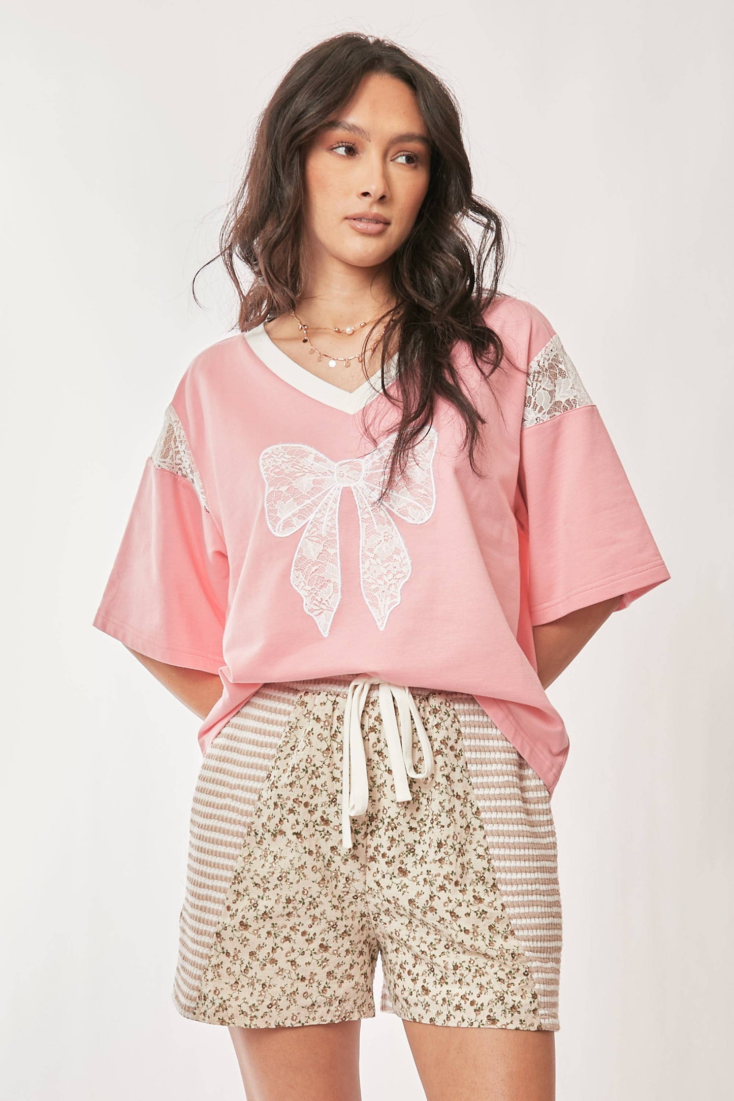 441 Sweet Promise Lace Ribbon V-Neck Top Davi Dani