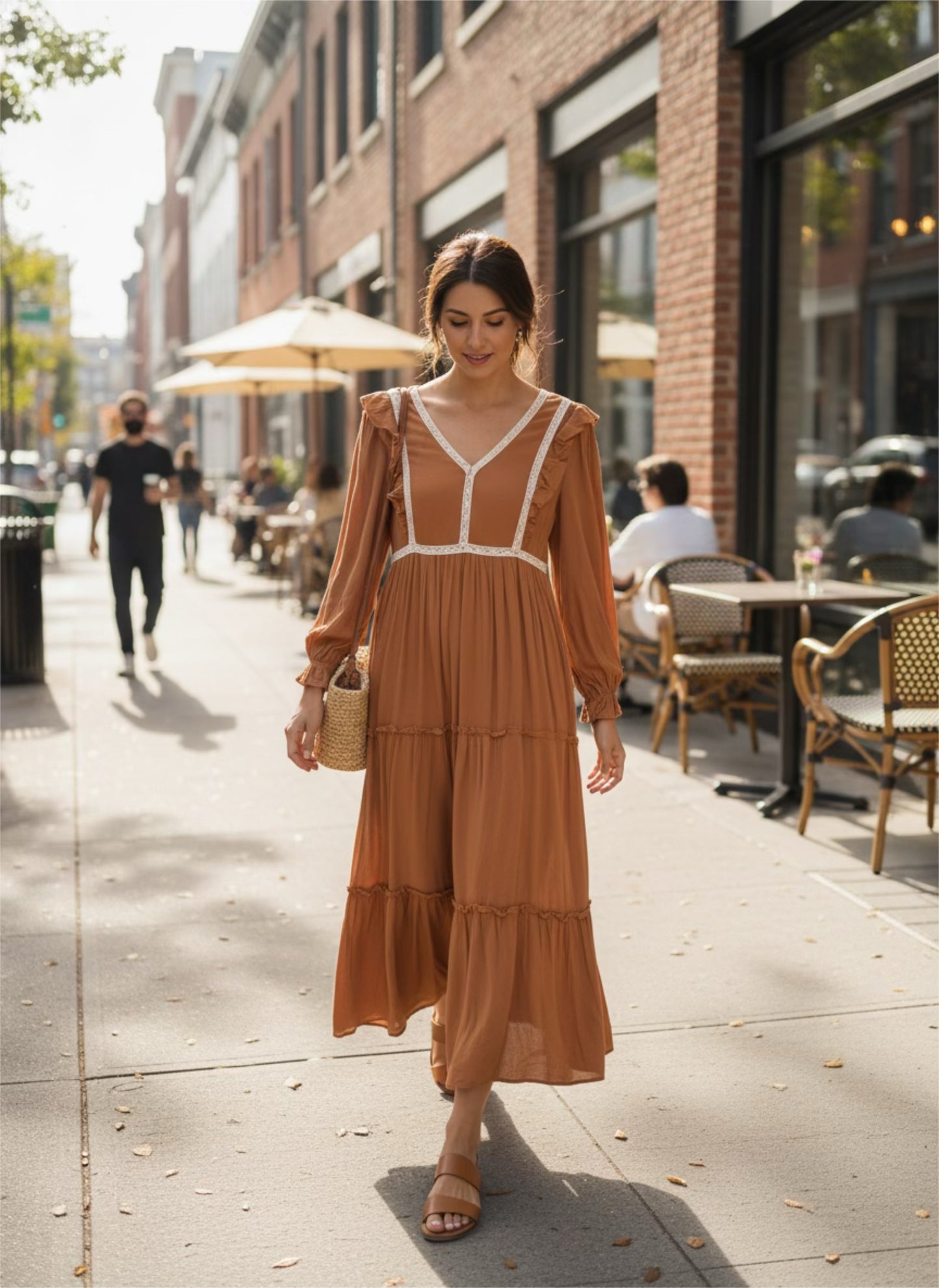 Lace Inset Ruffle Dress