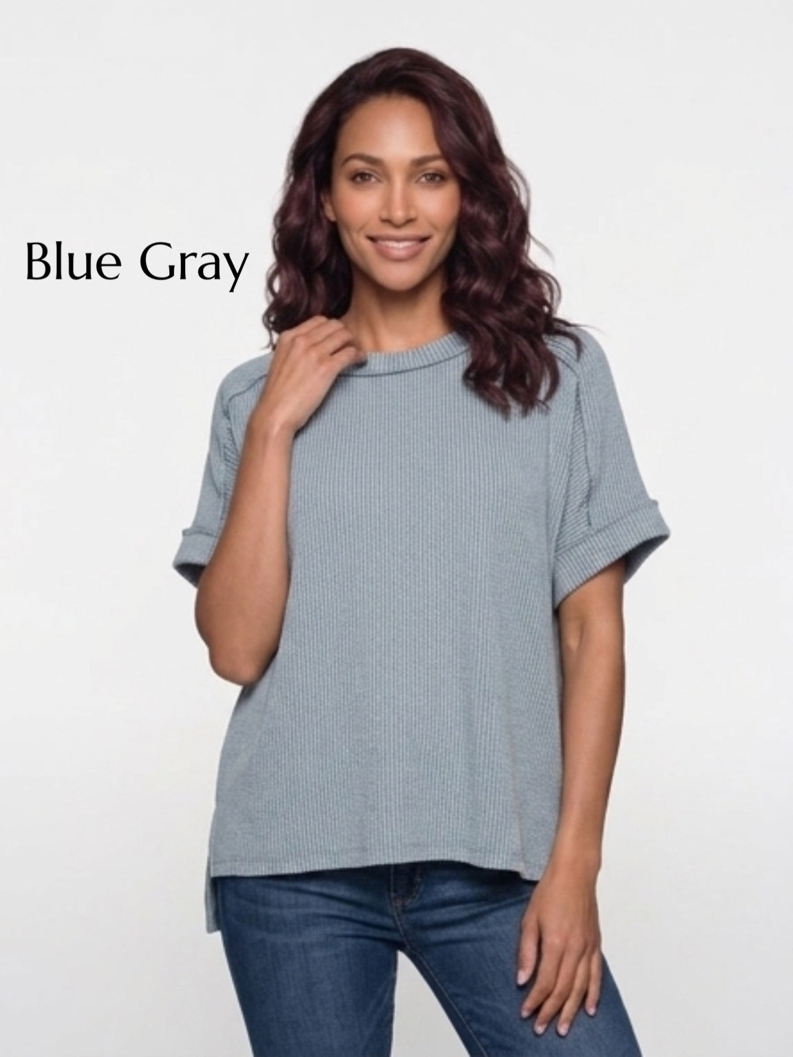 967 Raised Rib Cuff Sleeve Raw Edge Top SM-3X