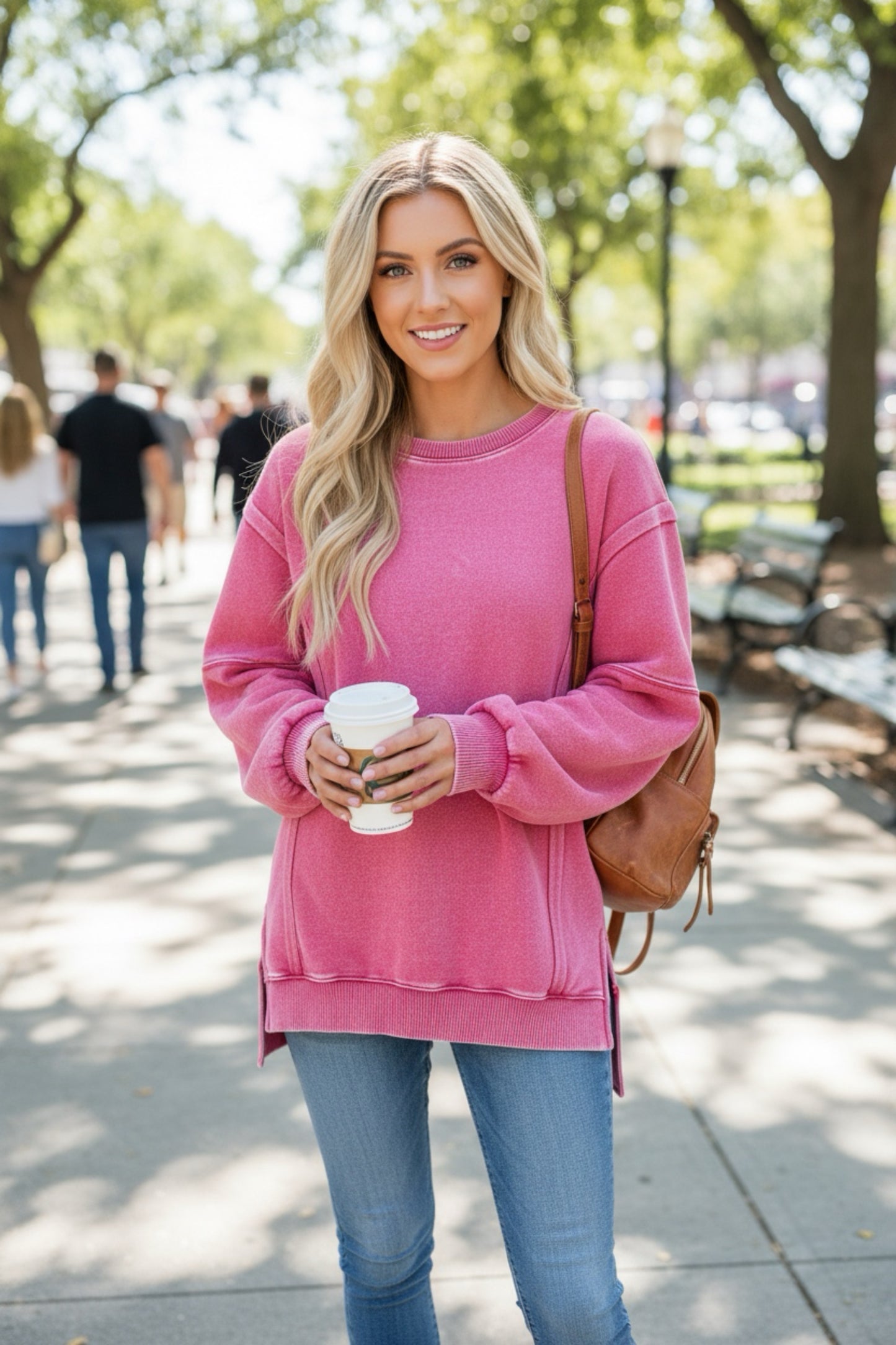 789 Zenana Acid Washed Batwing Sleeve Fleece Sweatshirt