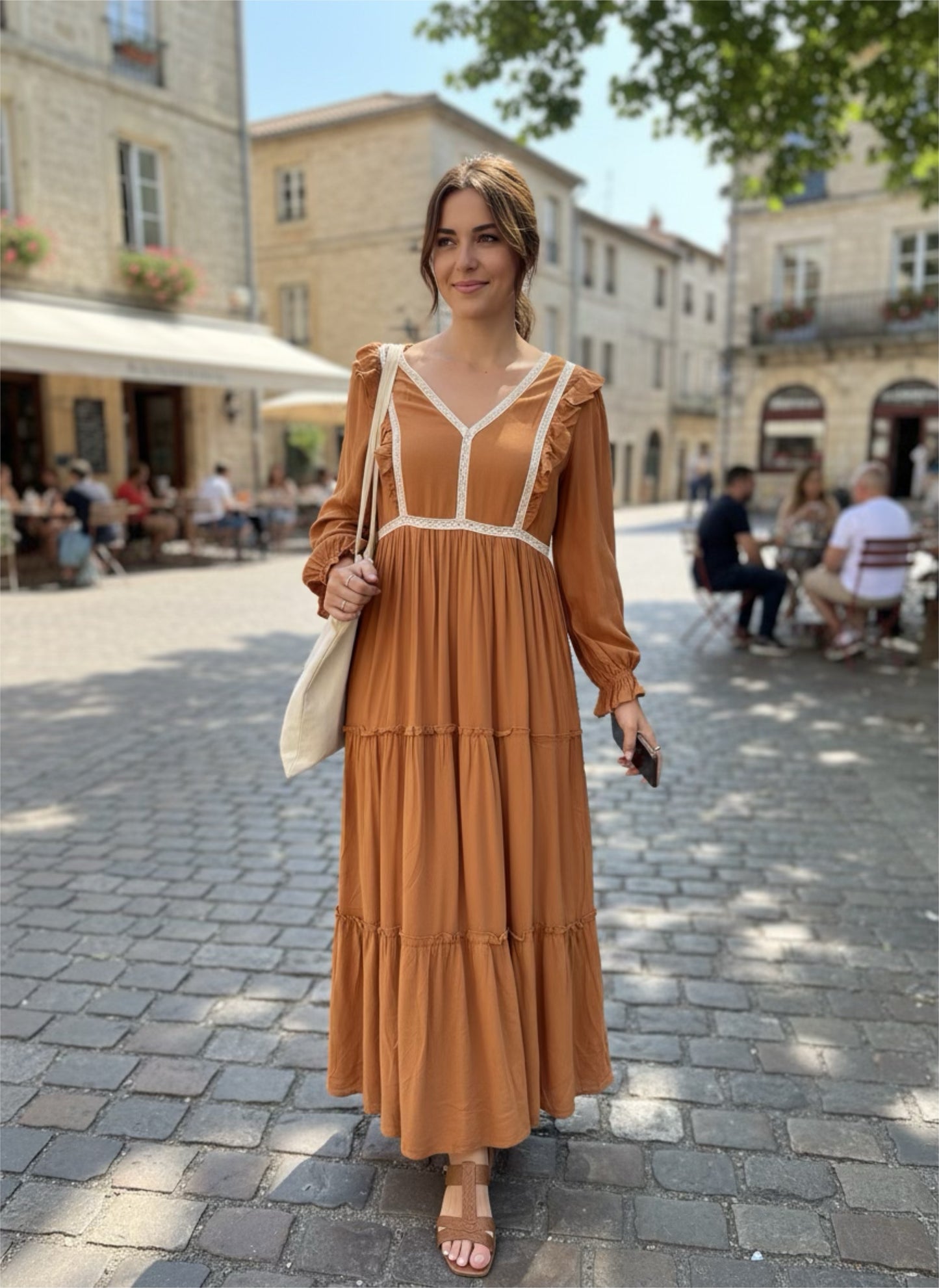 Lace Inset Ruffle Dress