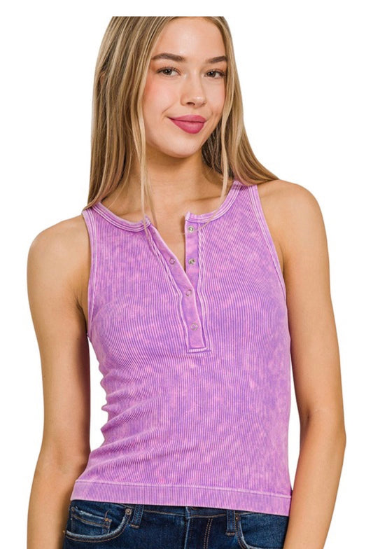 9751 Vintage Wash Seamless Henley Tank Zenana