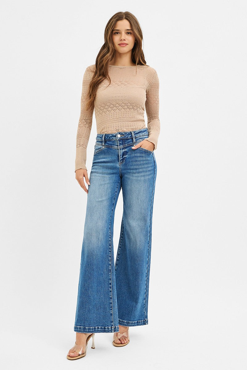 Heart Breaker BEST SELLING Heart Patch Wide Leg High Rise Jeans