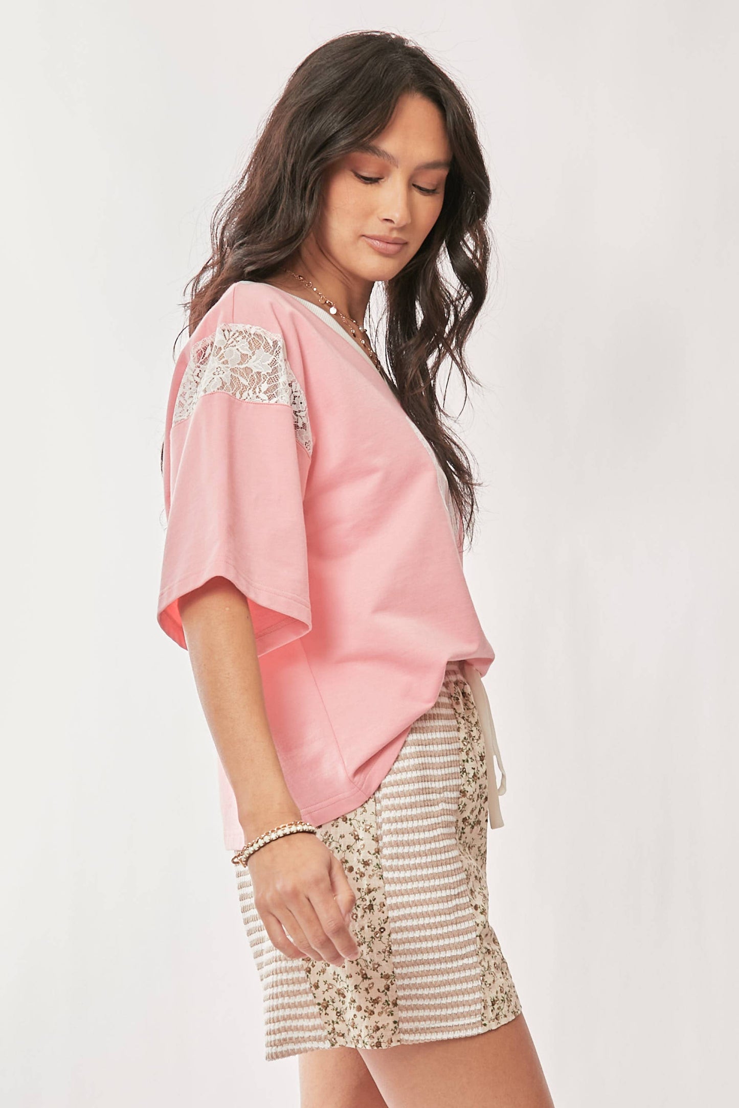 441 Sweet Promise Lace Ribbon V-Neck Top Davi Dani