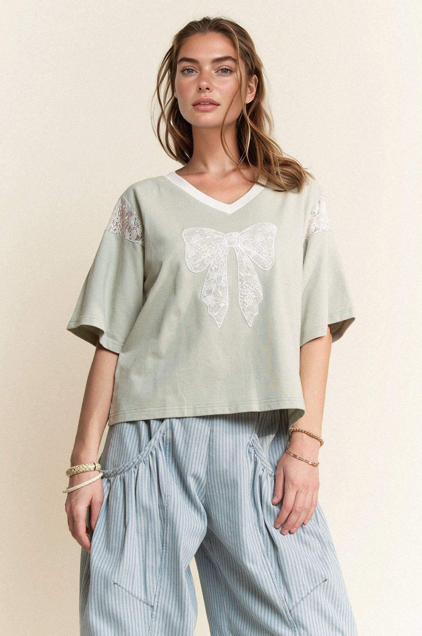 441 Sweet Promise Lace Ribbon V-Neck Top Davi Dani