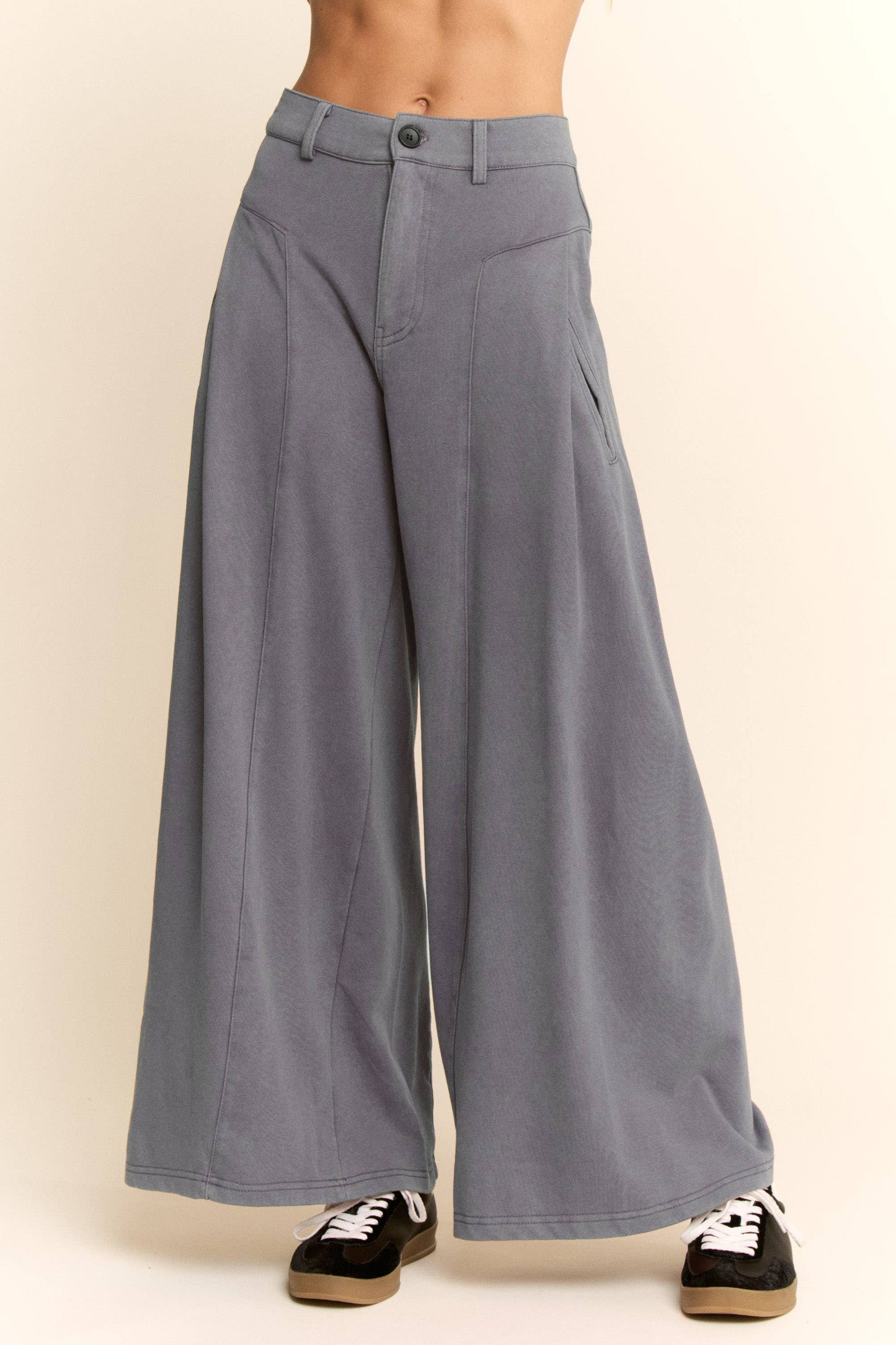 493 HIGH WAISTED FRONT SLIT WIDE LEG DENIM PANTS Davi & Dani