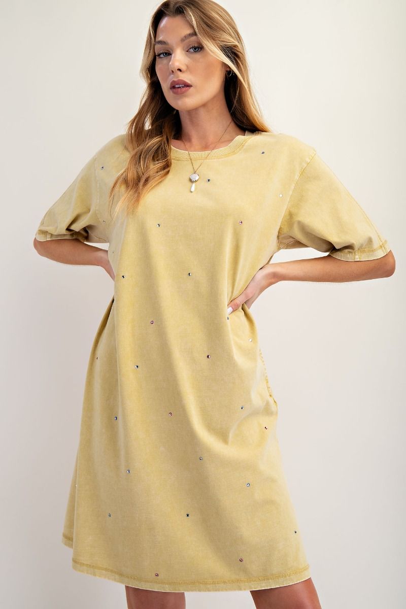 387 Starlight Mineral Wash Rhinestone Tunic Dress EASEL SM-LARGE