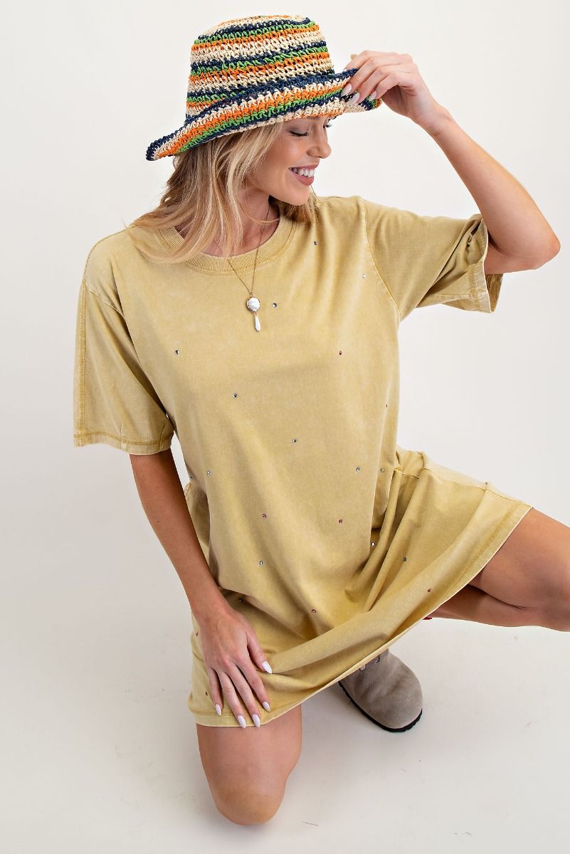 387 Starlight Mineral Wash Rhinestone Tunic Dress EASEL SM-LARGE