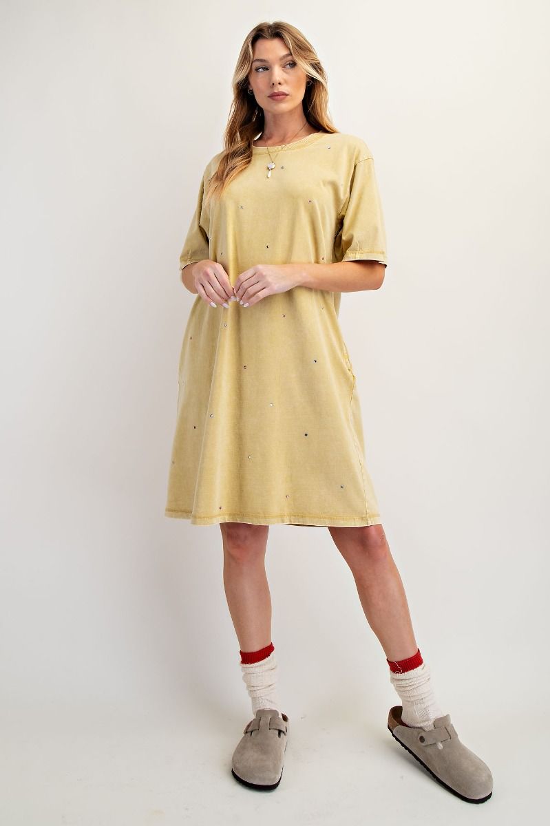 387 Starlight Mineral Wash Rhinestone Tunic Dress EASEL SM-LARGE