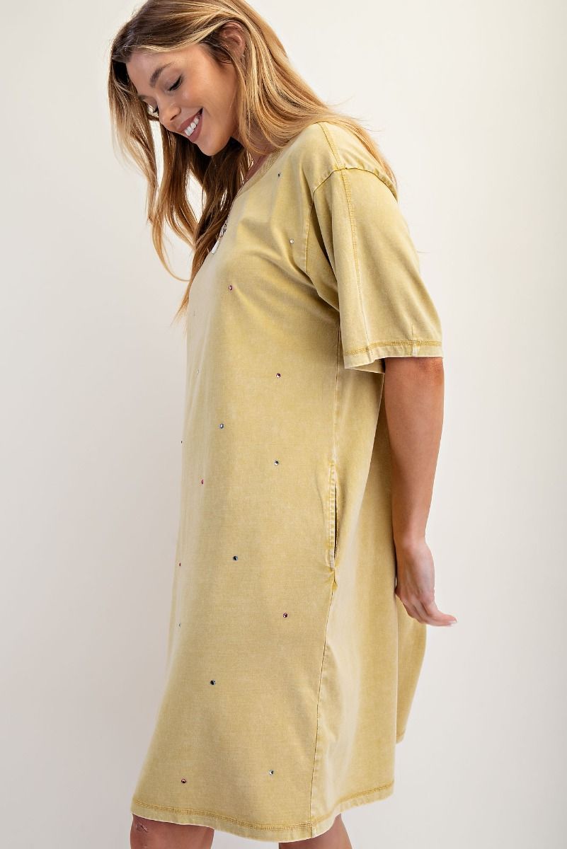 387 Starlight Mineral Wash Rhinestone Tunic Dress EASEL SM-LARGE