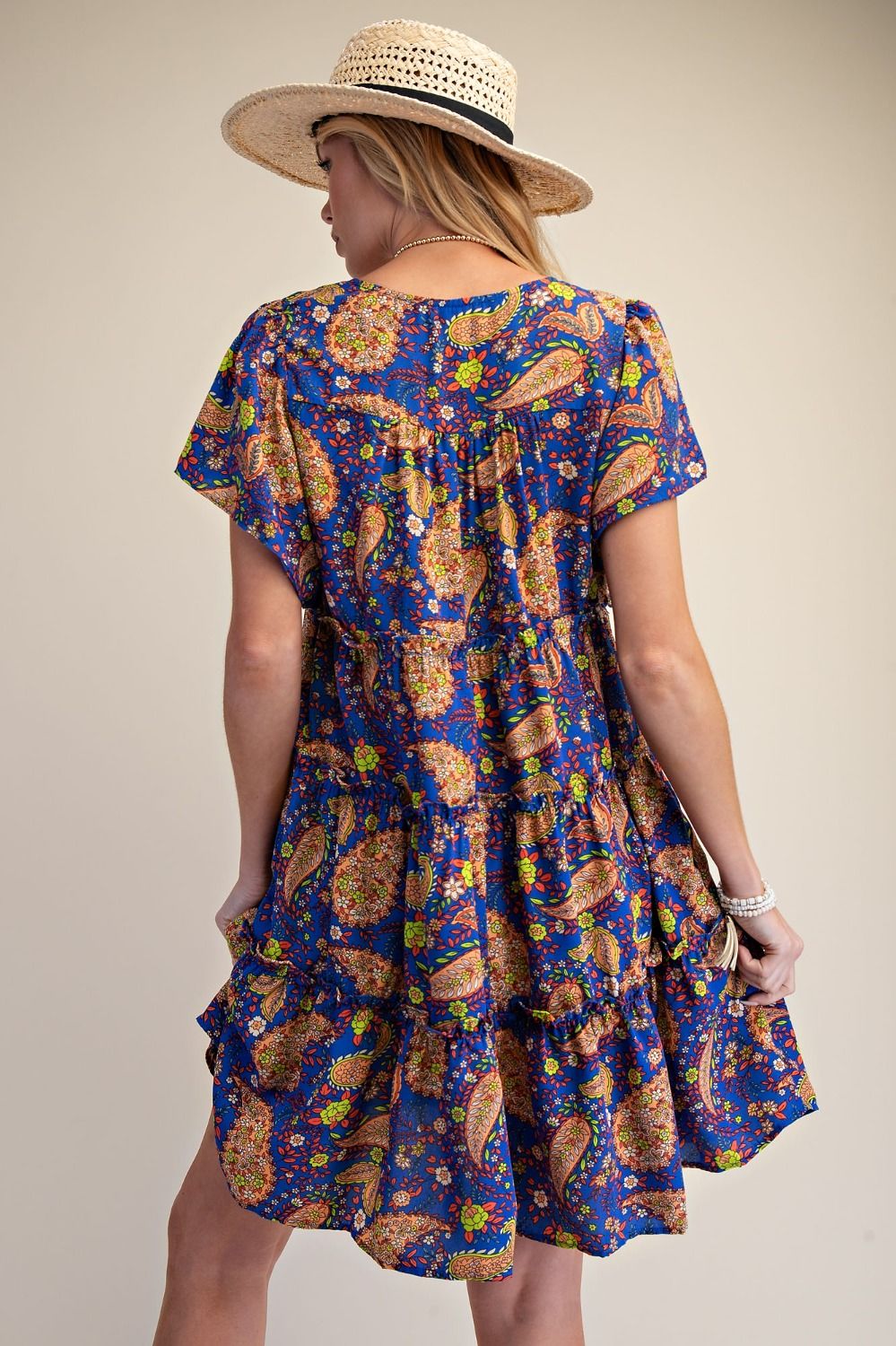 589 Paisley Breeze Tiered Dress Easel SM-L