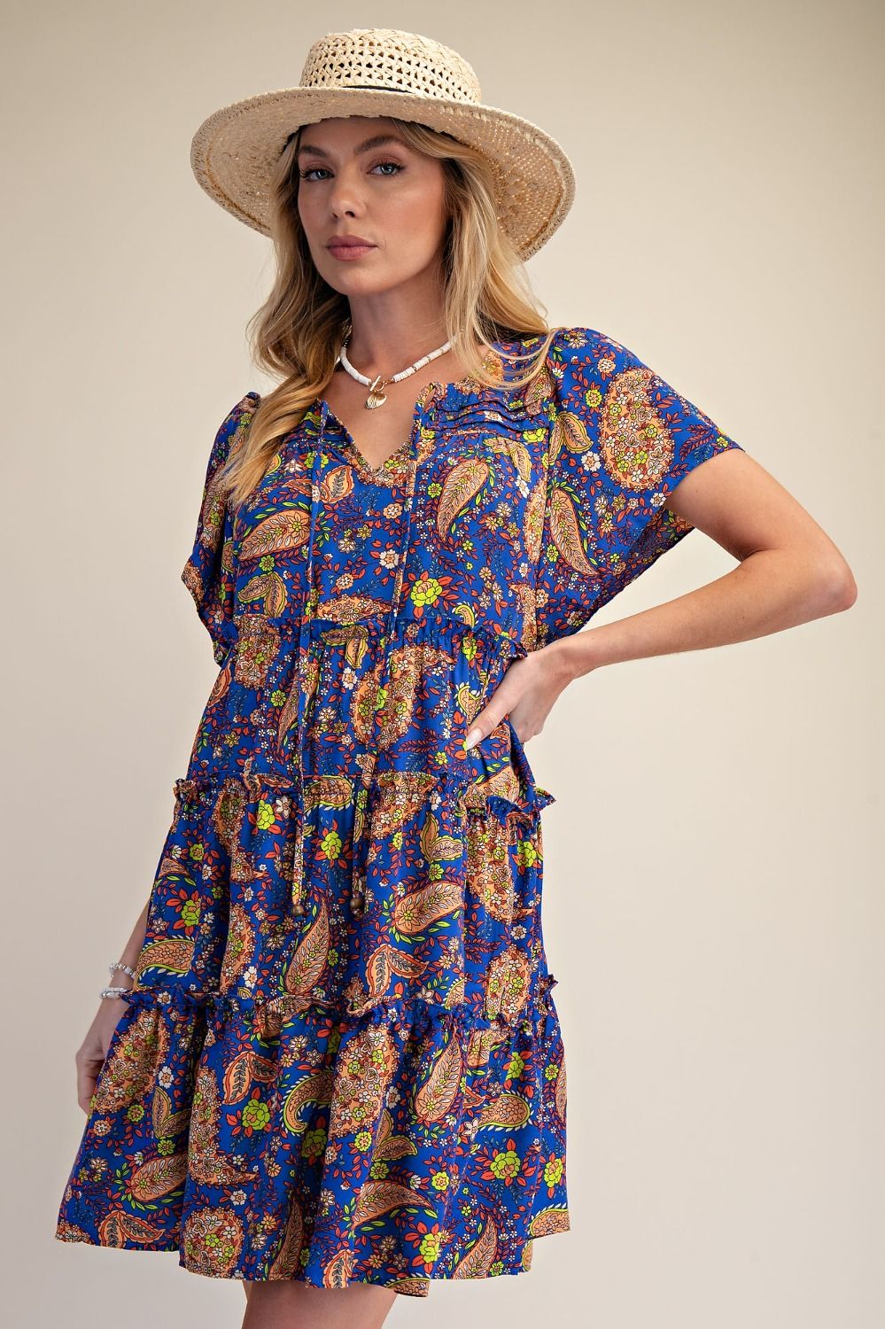 589 Paisley Breeze Tiered Dress Easel SM-L