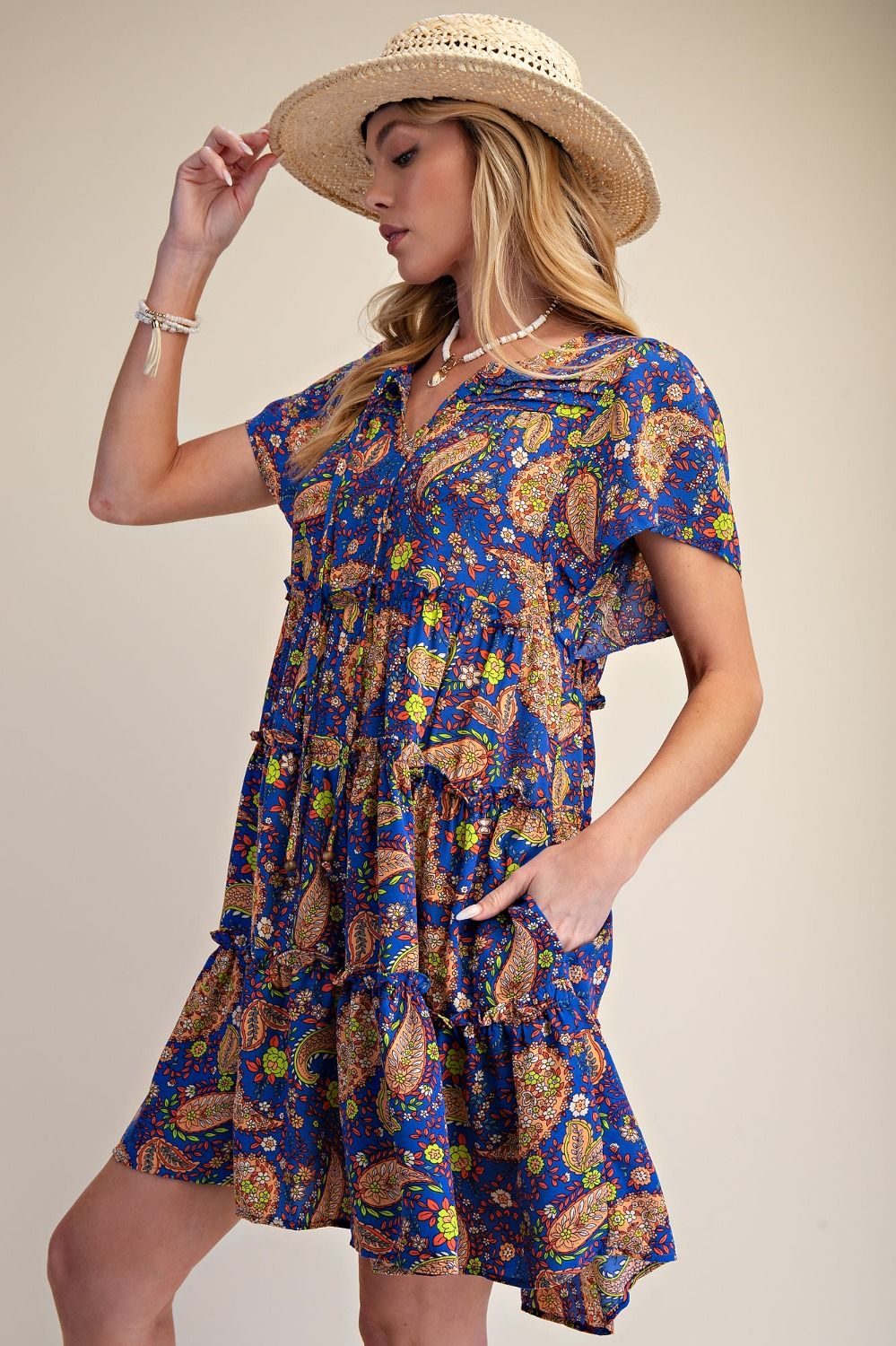 589 Paisley Breeze Tiered Dress Easel SM-L