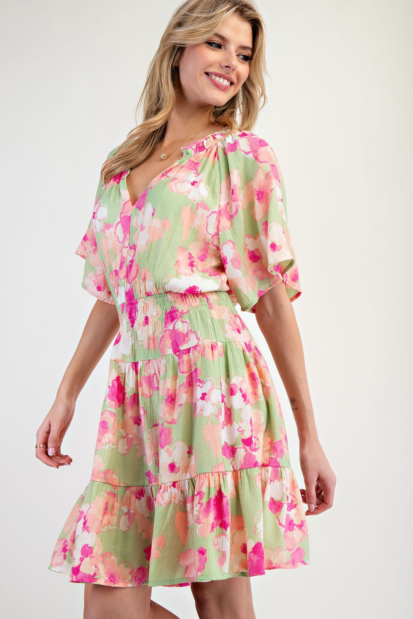 587 Watercolor Garden Tiered Dress EASEL SM-LARGE