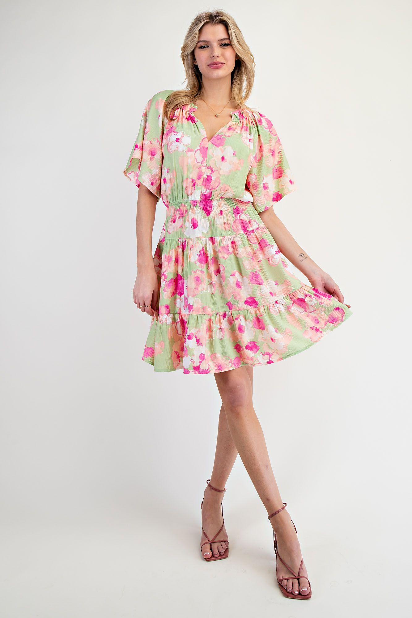 587 Watercolor Garden Tiered Dress EASEL SM-LARGE