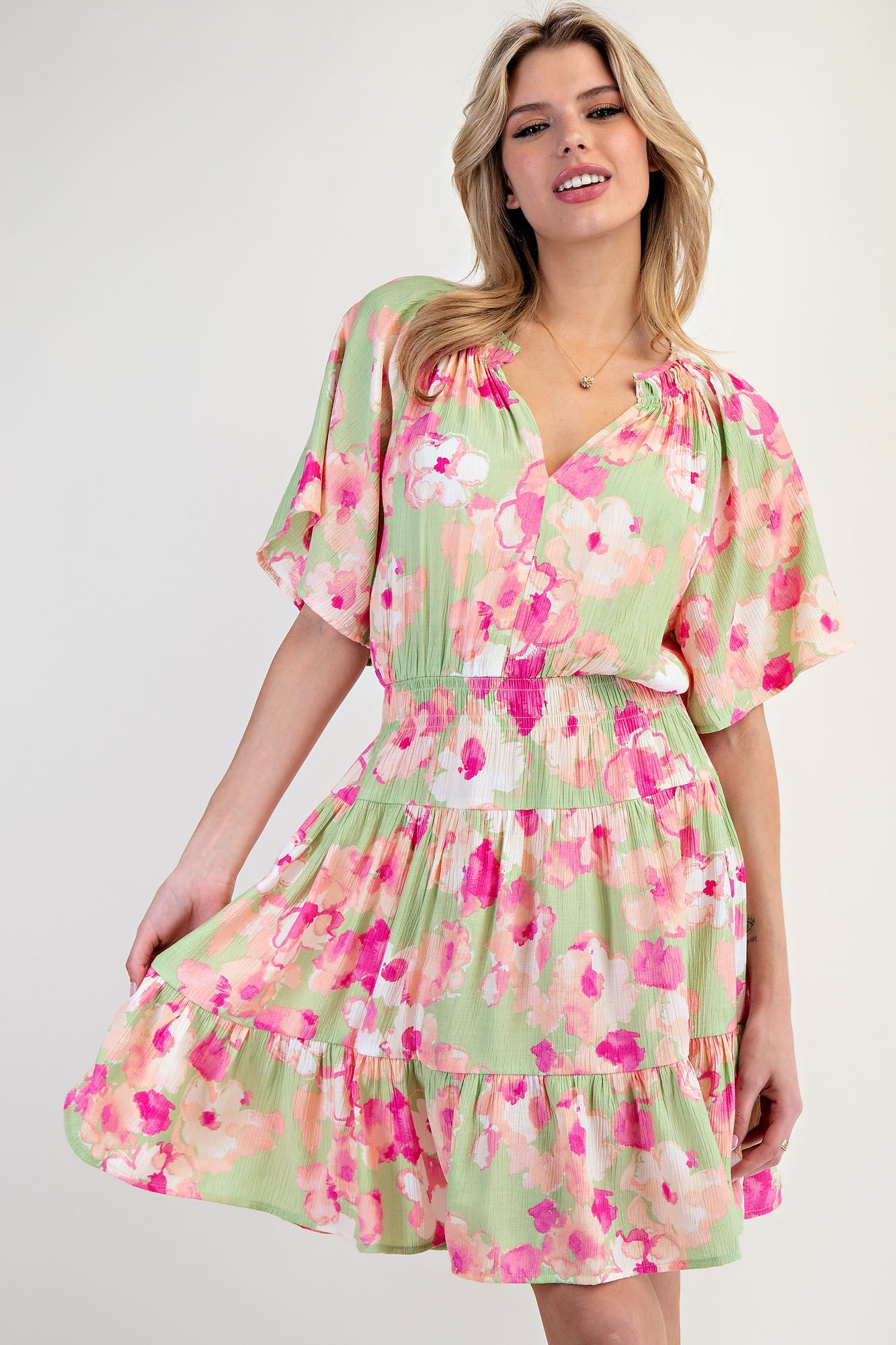 587 Watercolor Garden Tiered Dress EASEL SM-LARGE