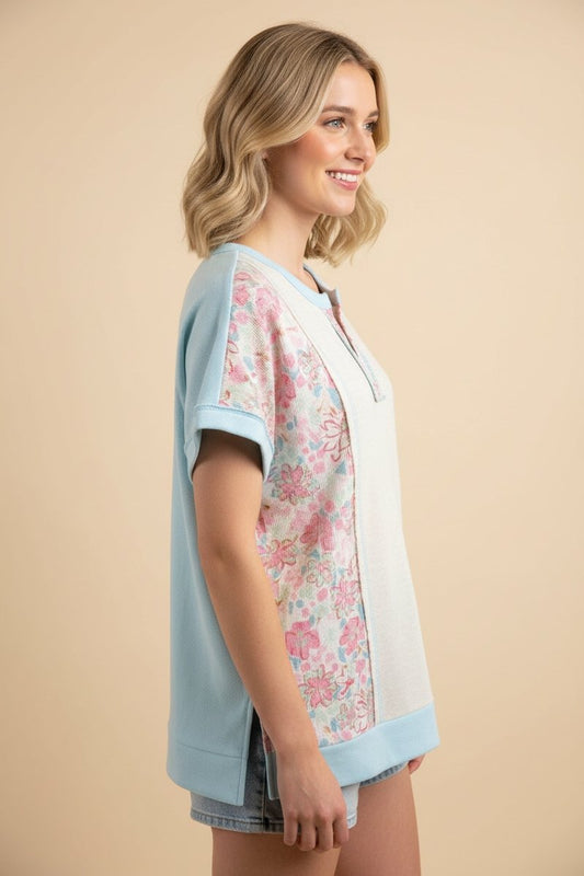 283 Color Bloom Color Block V-Neck Top Heimish