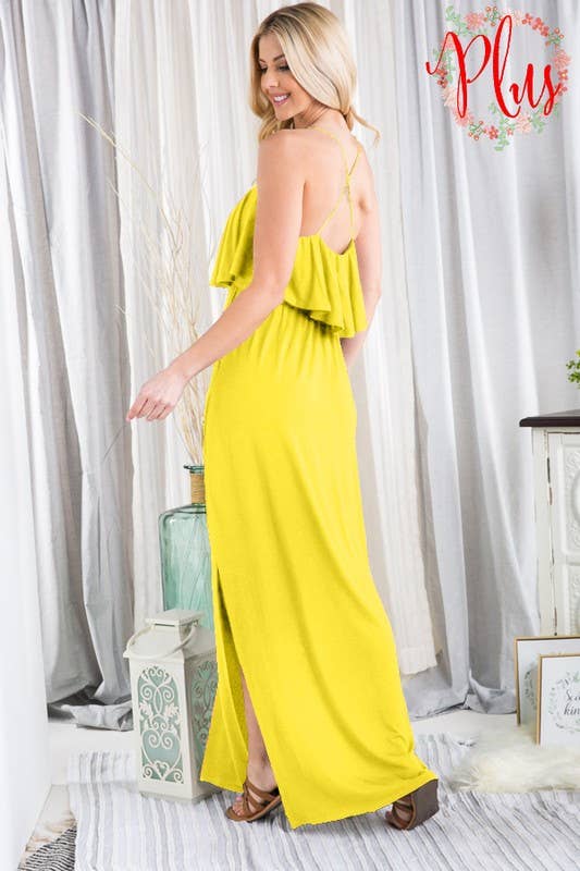 973 Ruffle Breeze Crisscross Maxi Dress