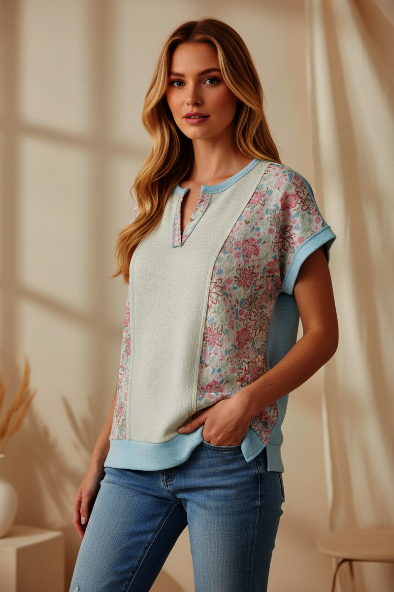 283 Color Bloom Color Block V-Neck Top Heimish